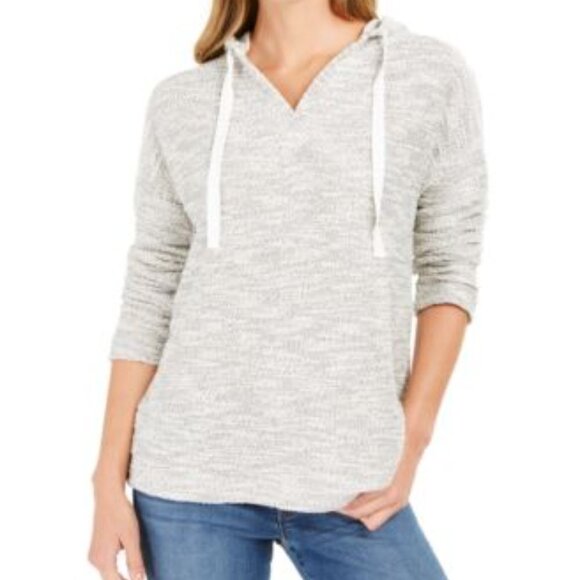 Style & Co. Tops - Style & Co Hooded Top V-Neck Black Ivory Gold I